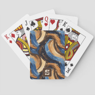 Curly Abstract Brushstrokes in Blue & Brown Playing Cards