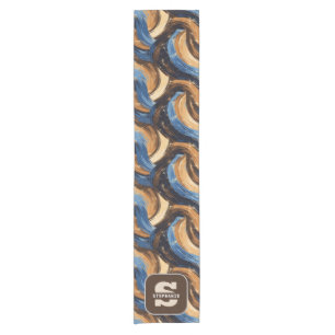 Curly Abstract Brushstrokes in Blue & Brown Short Table Runner