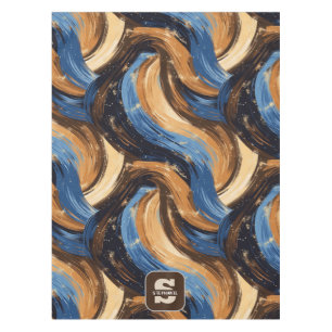 Curly Abstract Brushstrokes in Blue & Brown Tablecloth