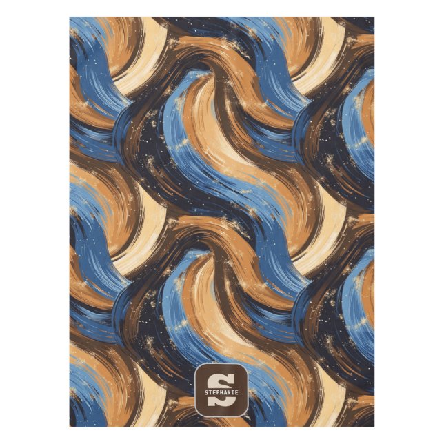 Curly Abstract Brushstrokes in Blue & Brown Tablecloth (Front)