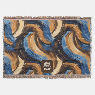 Curly Abstract Brushstrokes in Blue & Brown Throw Blanket