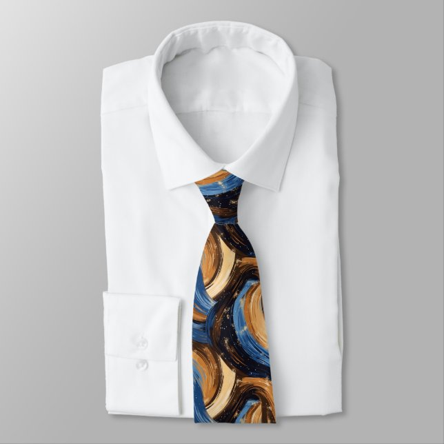 Curly Abstract Brushstrokes in Blue & Brown Tie (Tied)