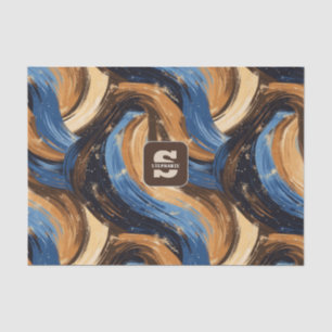 Curly Abstract Brushstrokes in Blue & Brown Tissue Paper