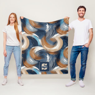 Curly Abstract Brushstrokes in Blue, White & Brown Fleece Blanket