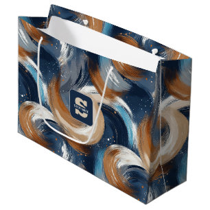 Curly Abstract Brushstrokes in Blue, White & Brown Large Gift Bag
