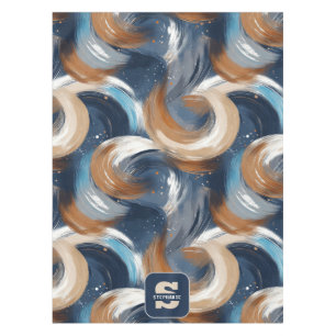 Curly Abstract Brushstrokes in Blue, White & Brown Tablecloth