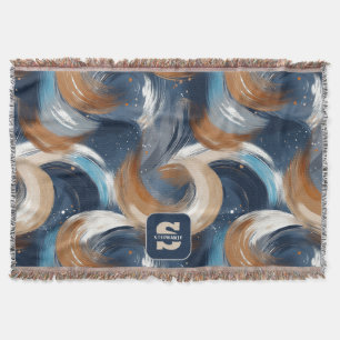 Curly Abstract Brushstrokes in Blue, White & Brown Throw Blanket