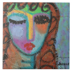 Curly Bangs Abstract Acrylic Painting on OSB Ceramic Tile