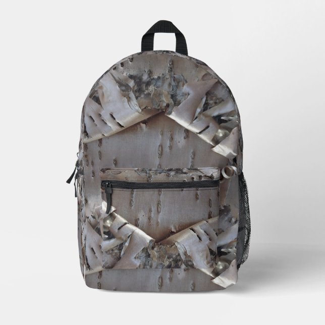 Curly Birch Bark Tree Rustic Printed Backpack (Front)