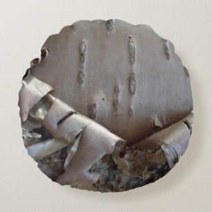 Curly Birch Bark Tree Rustic Round Cushion