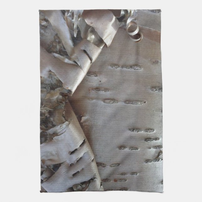Curly Birch Bark Tree Rustic Tea Towel (Vertical)