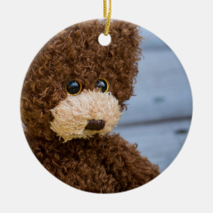 Curly Brown Teddy Bear Ceramic Tree Decoration
