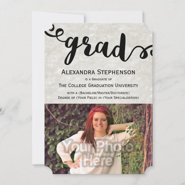 Curly Brush Script Grad Photo Graduation Invitation (Front)