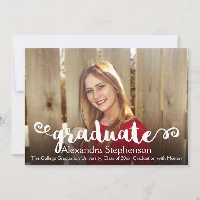 Curly Brush Script Grad Photo Graduation Invitation (Front)