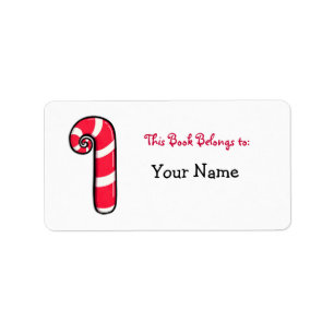 Curly Candy Cane Bookplate Label