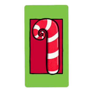 Curly Candy Cane green Sticker Label