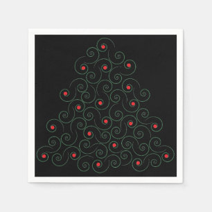 Curly Christmas Tree Black Napkin