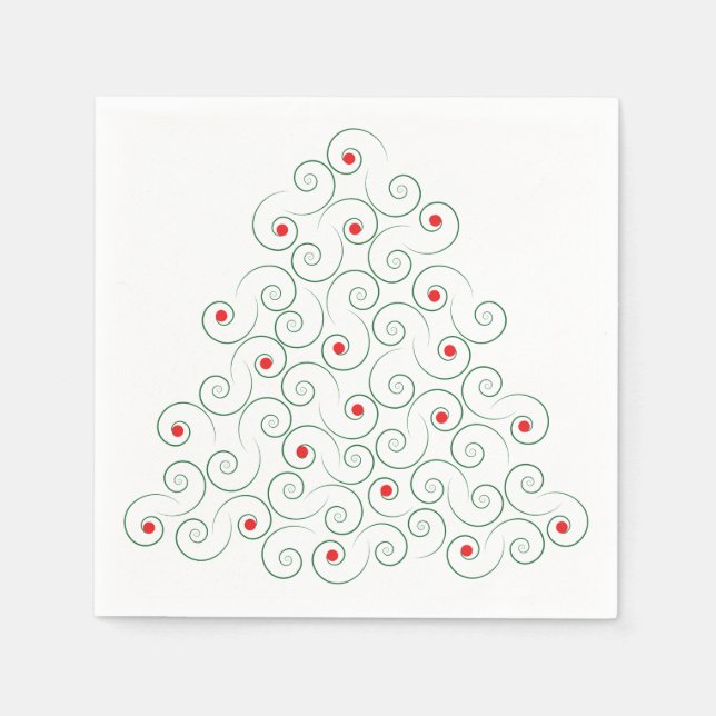 Curly Christmas Tree White Napkin (Front)