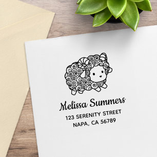 Curly Coat Little Sheep Ram Address Rubber Stamp