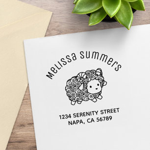 Curly Coat Little Sheep Ram Arch Address Rubber Stamp