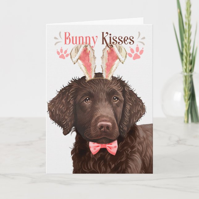 Curly Coated Retreiver Dog Bunny Ears for Easter Holiday Card (Front)