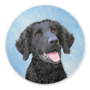 Curly-Coated Retriever Painting - Original Dog Art Ceramic Knob