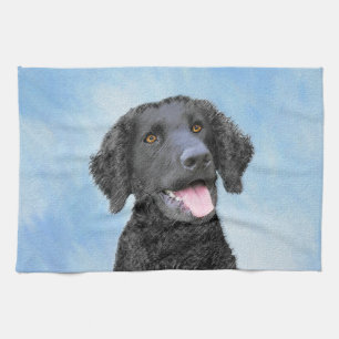 Curly-Coated Retriever Painting - Original Dog Art Tea Towel