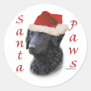 Curly-Coated Retriever Santa Paws Classic Round Sticker