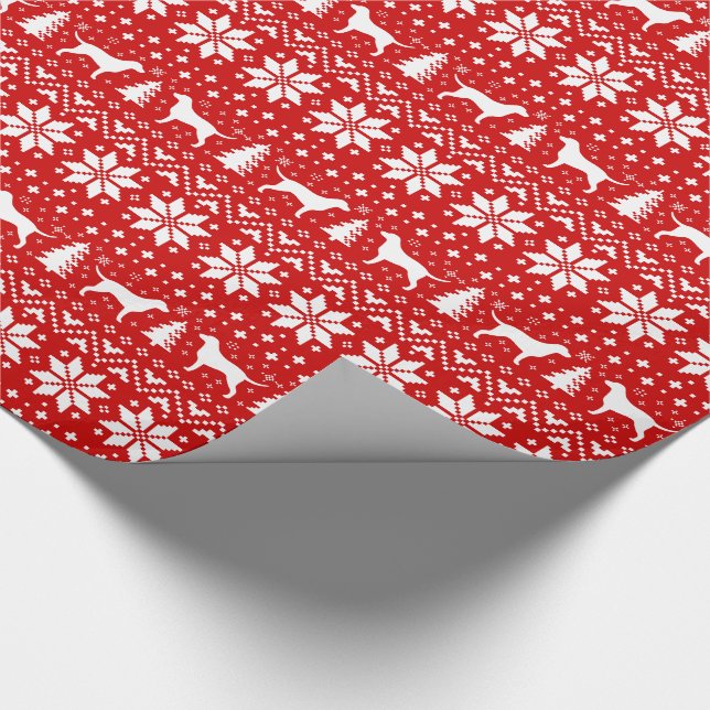 Curly Coated Retriever Silhouettes Christmas Red Wrapping Paper (Corner)