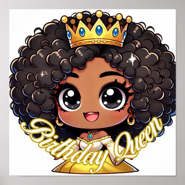 Curly Crown: Birthday Queen Chibi Art Poster (Front)