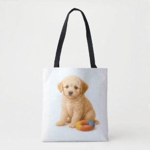 Curly Cue – Poodle Puppy with Plush Ring Toy Tote Bag