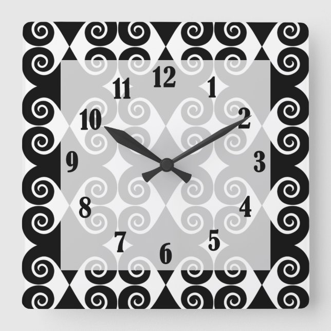 Curly Diamond Pattern Square Wall Clock (Front)
