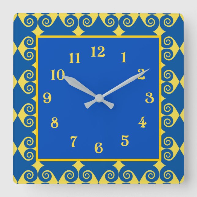 Curly Diamond Pattern Square Wall Clock (Front)