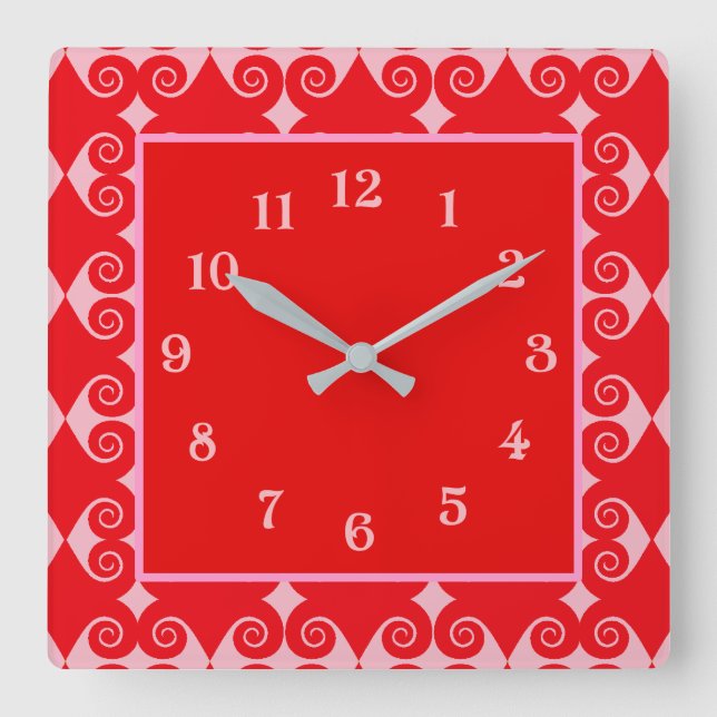 Curly Diamond Pattern Square Wall Clock (Front)