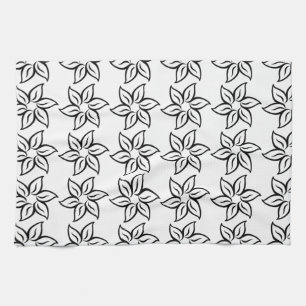 Curly Flower Pattern - Black on White Tea Towel