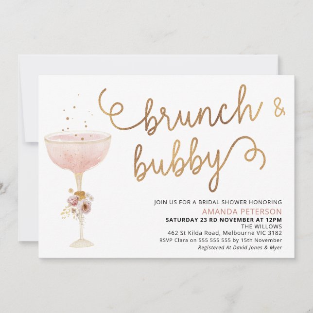 Curly Font Champagne Glass Boho Bridal Shower  Invitation (Front)
