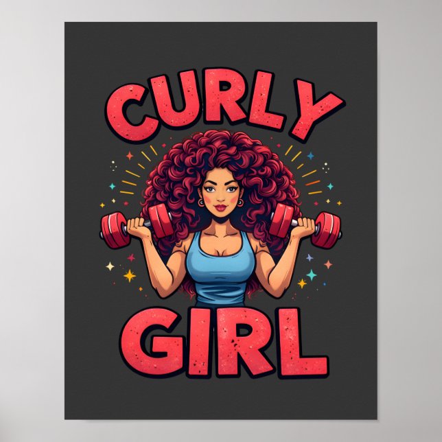 Curly Girl Hair Goals -Pink Gym Fitness Motivation Poster (Front)