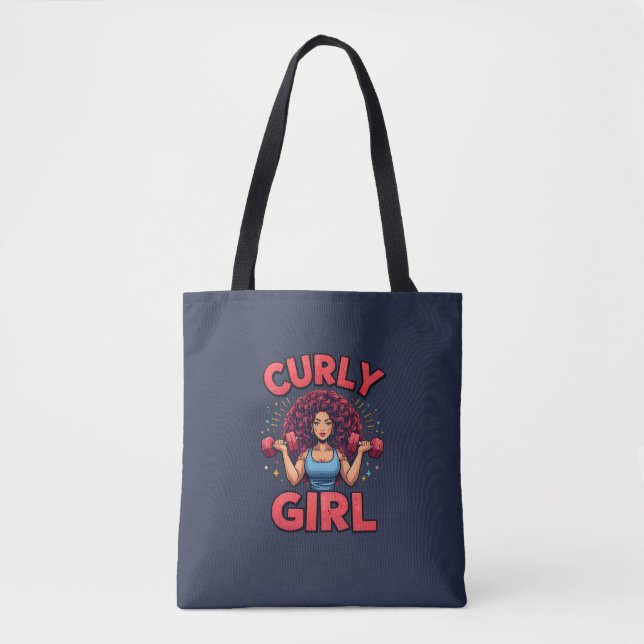 Curly Girl Hair Goals - Pink Navy Motivational Gym Tote Bag (Front)