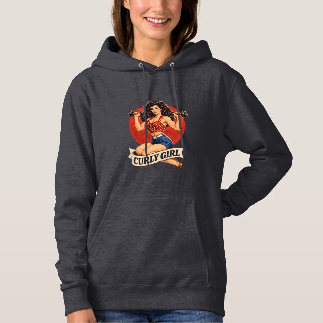 Curly Girl Hair Goals -Retro Gym Pin-up Activewear Hoodie (Front)