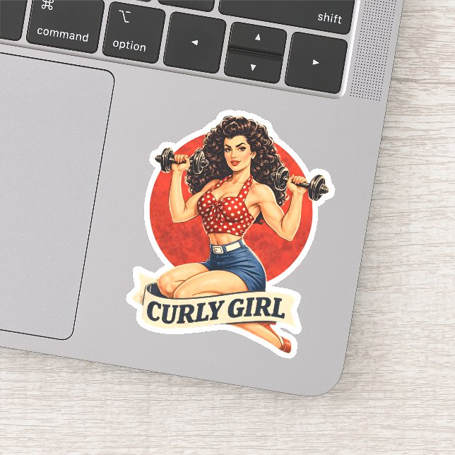 Curly Girl Weightlifting Hair Pin-Up Retro Gym Art (Detail)