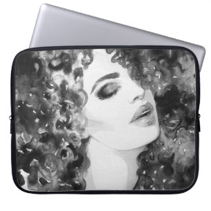 Curly Grace: Fashion Watercolor Beauty Laptop Sleeve