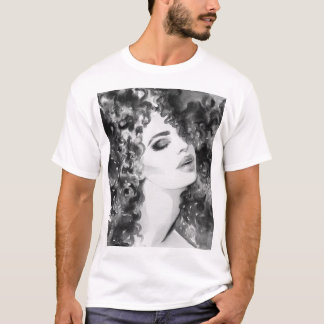 Curly Grace: Fashion Watercolor Beauty T-Shirt