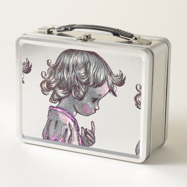 Curly Hair Girl metal lunchbox  (Front)