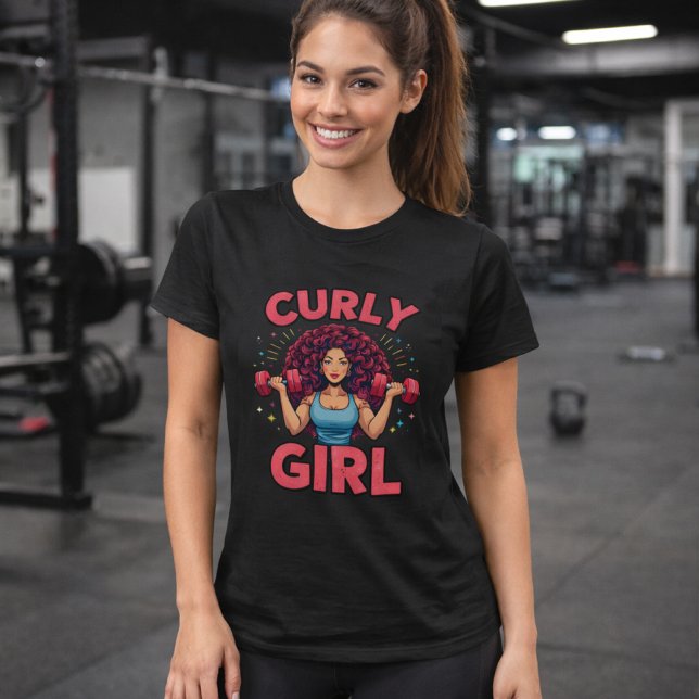 Curly Hair Girl - Pink Gym Motivation Activewear T-Shirt (Creator Uploaded)