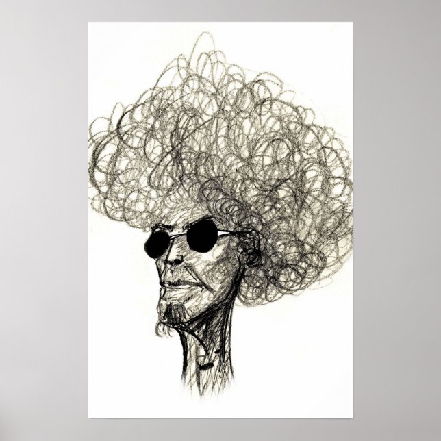 Curly Hair Man with Black Sunglasses Poster (Front)