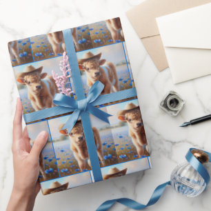 Curly Haired Calf With Cowboy Hat Wrapping Paper