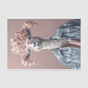 Curly Haired Pink Llama Jacket Decoupage Tissue Paper