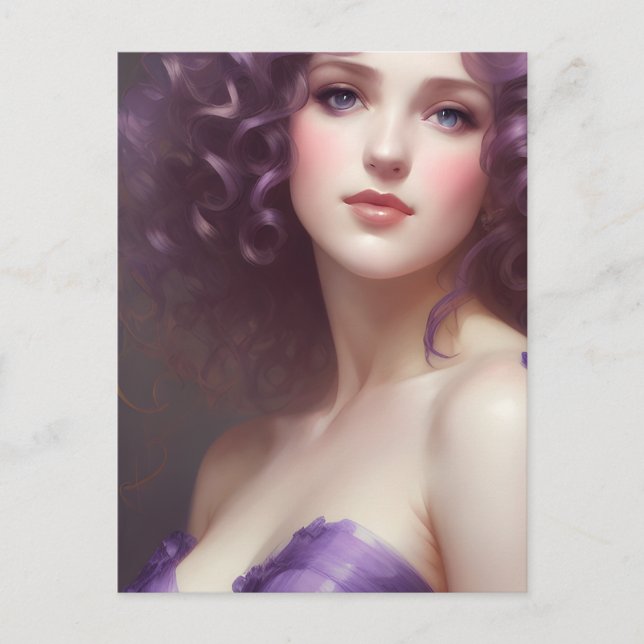 Curly Haired Woman in Purple Postcard (Front)