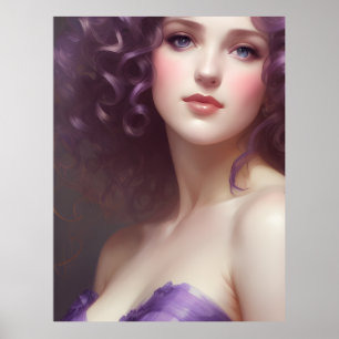 Curly Haired Woman in Purple Poster