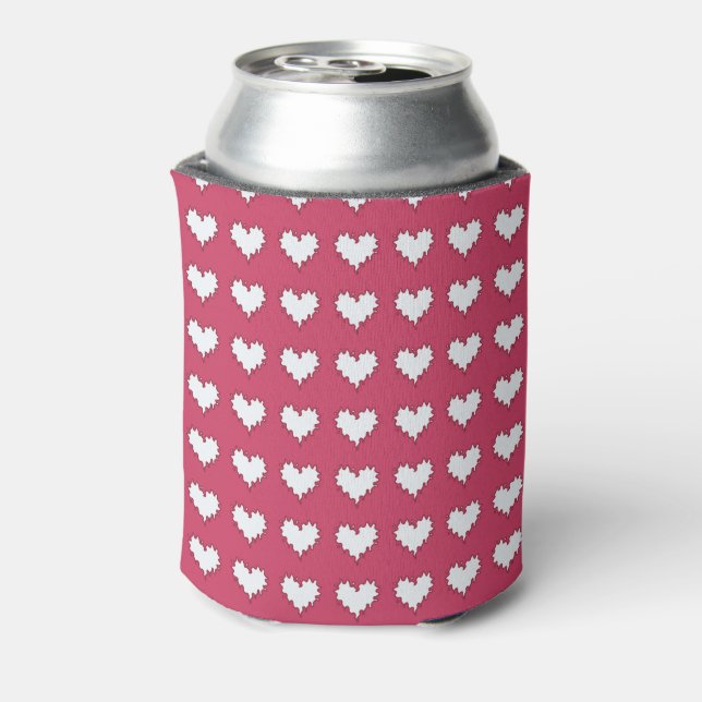 Curly Heart White on Dark Pink Soda Can Cooler (Can Back)